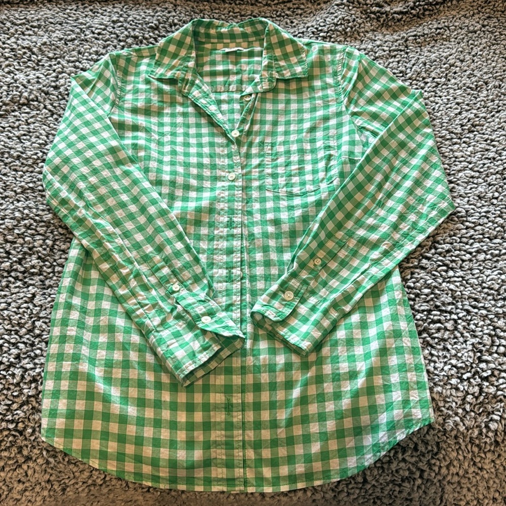 Women’s XS JCrew Green & White button down.
